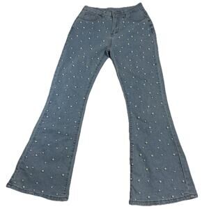 Pearl Beaded Embellished Denim Jeans Women/Juniors High waist Flair 26 X 28